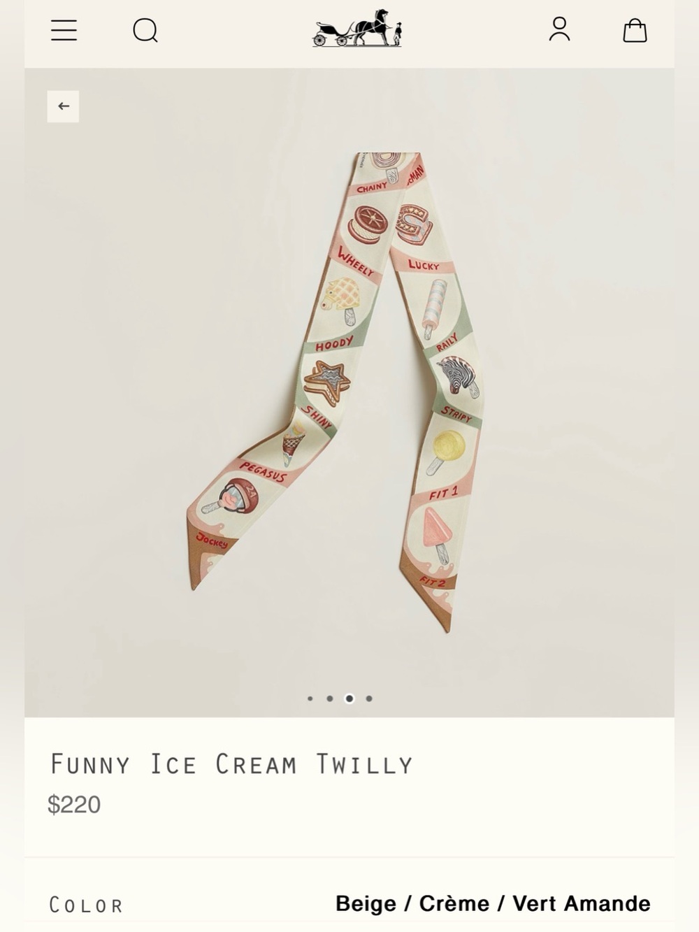 Hermès Funny Ice Cream Twilly Scarf - Beige/Crème/Vert Amande